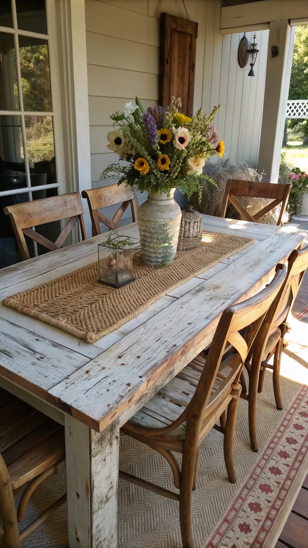 1. Distressed Wood Farmhouse Table