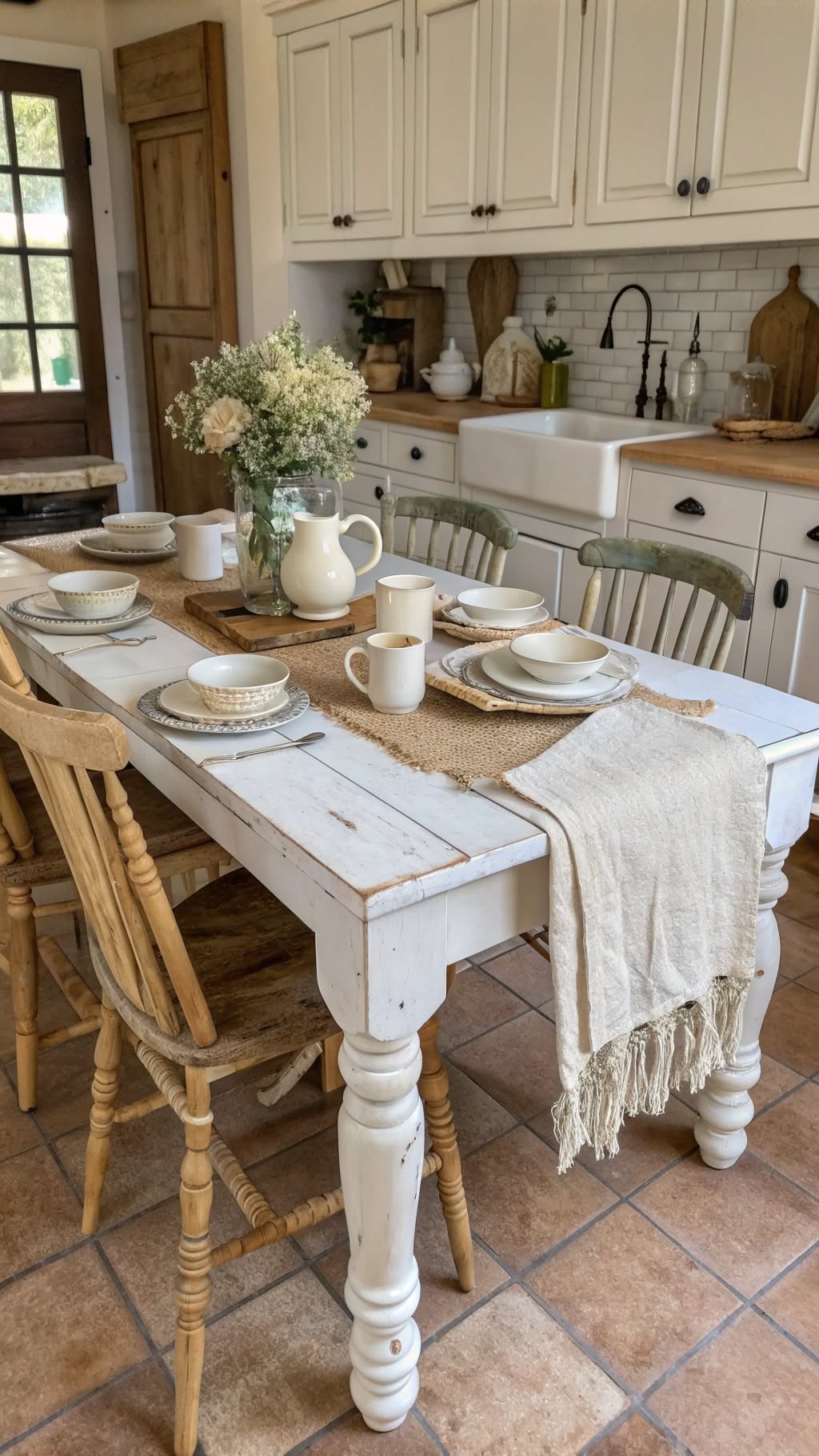 20. Distressed White Farmhouse Table