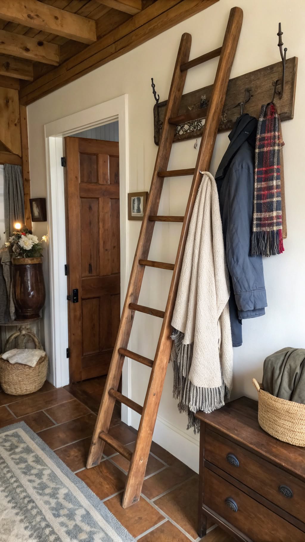 21. Vintage Ladder as a Towel Rack