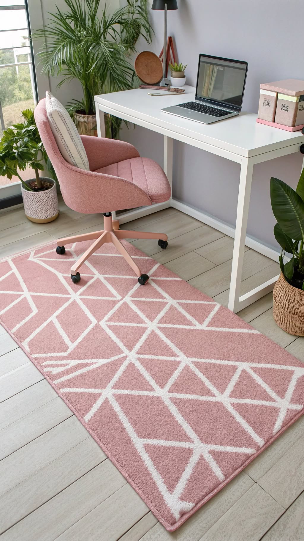 2. Pink and White Geometric Rug