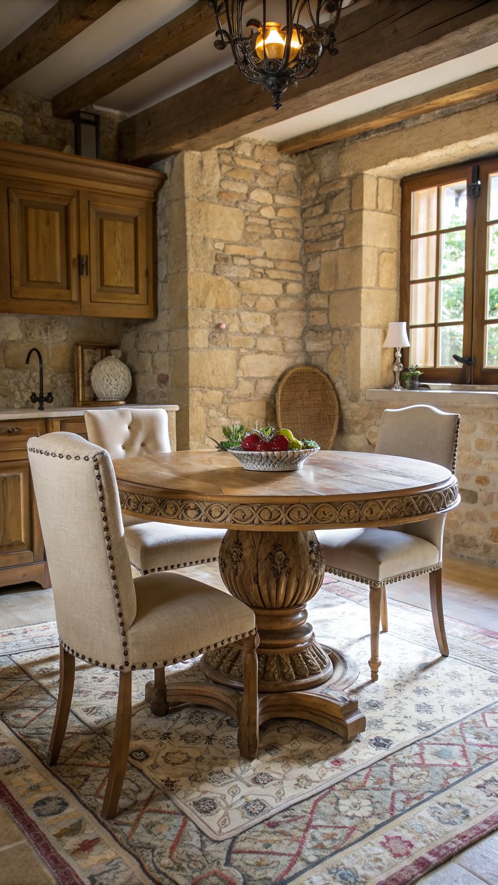 2. Round Pedestal Table with Carved Details