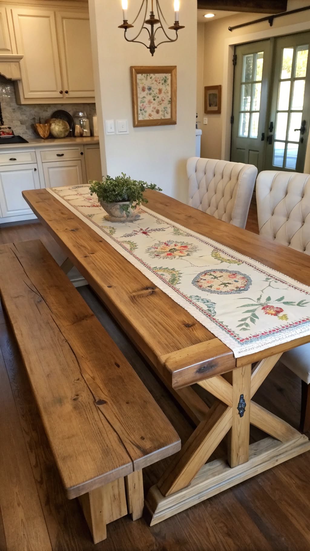30. Rustic Trestle Table with a Natural Finish