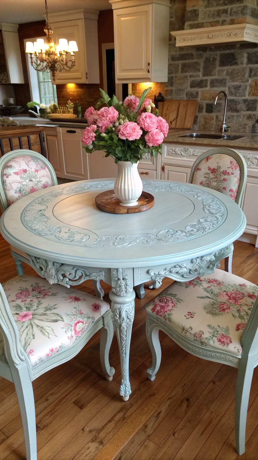 34. Painted French Provincial Table with Floral Accents