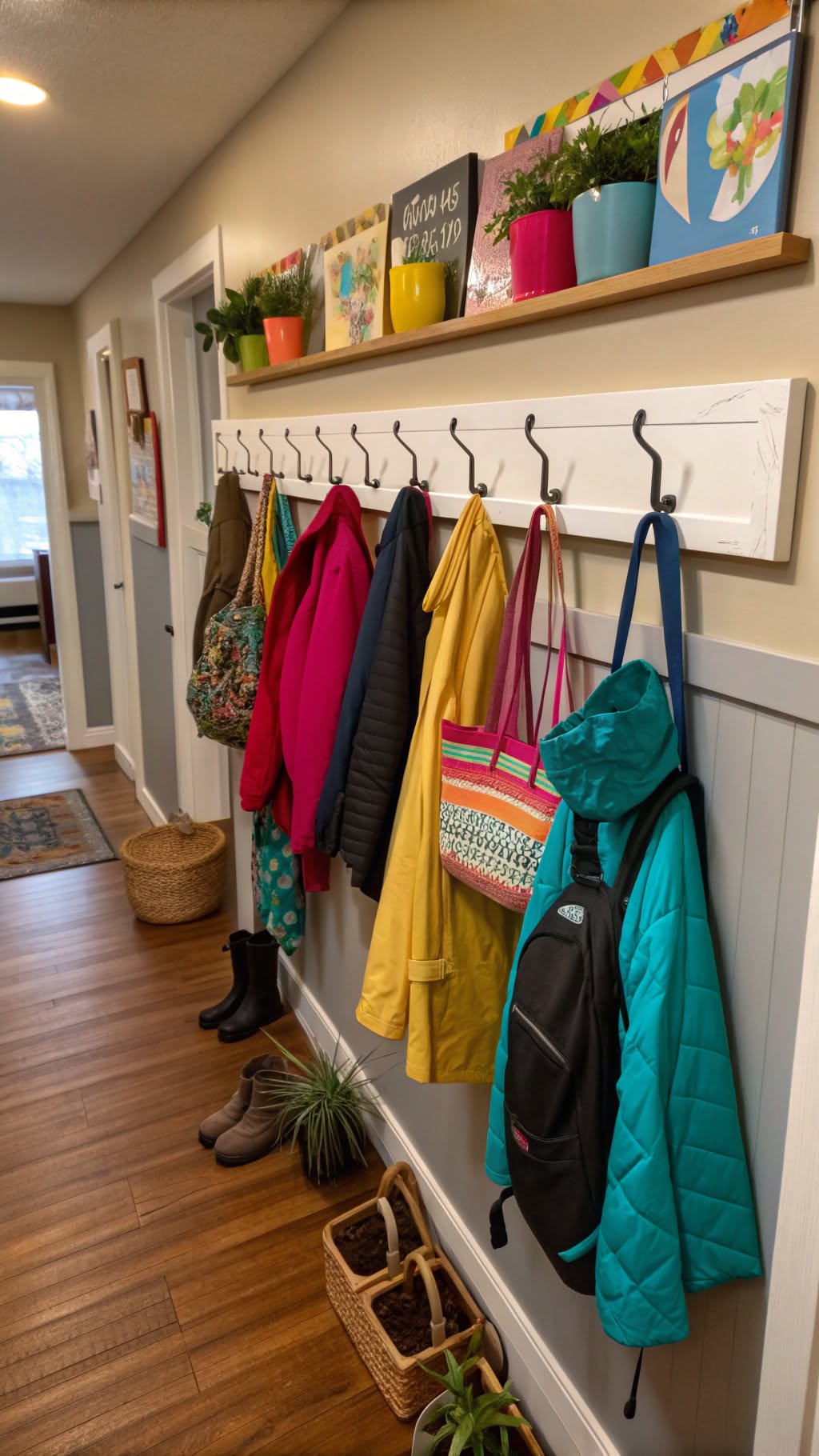 3. Install DIY Hooks for Coats and Bags