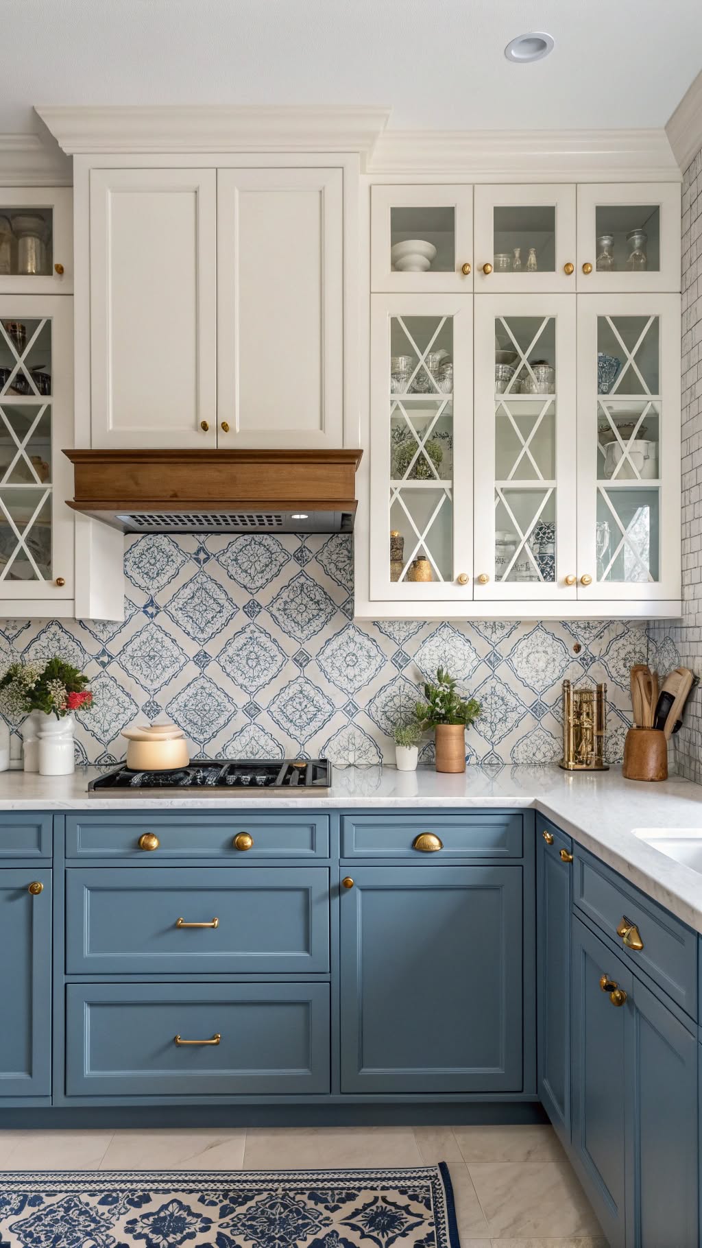 3. Two-Tone Blue and White Cabinets