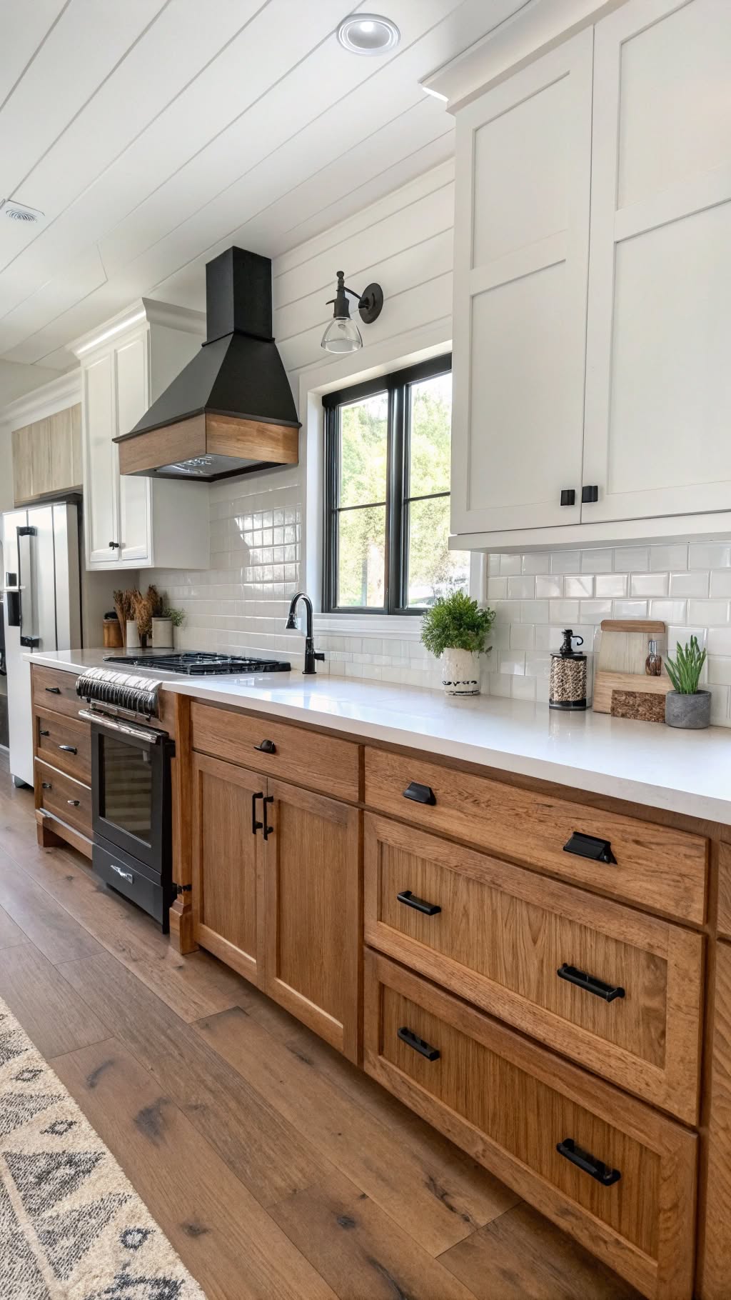3. Two-Tone Cabinets with Black Hardware