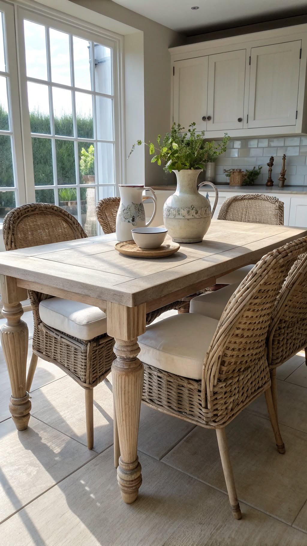 4. Whitewashed Oak Table with Turned Legs