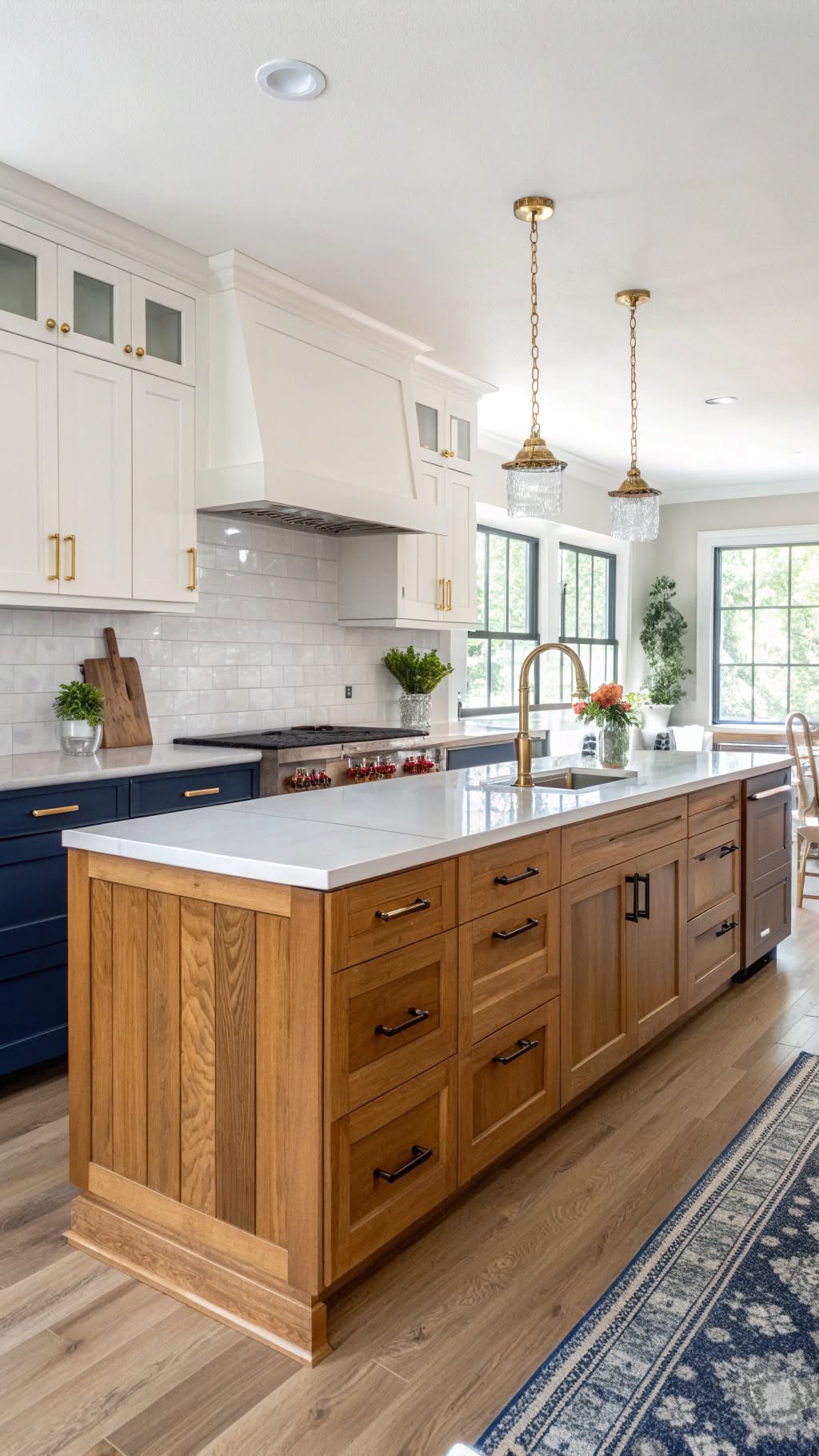 5. Two-Tone Cabinets with a Pop of Color