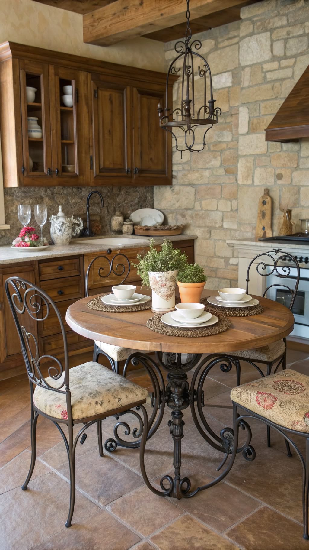 6. Wrought Iron Base with Wooden Top