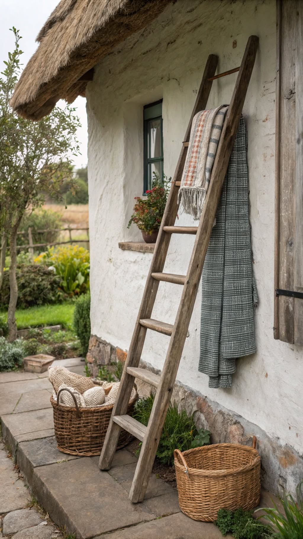 7. Use a Vintage Ladder as a Decorative Shelf