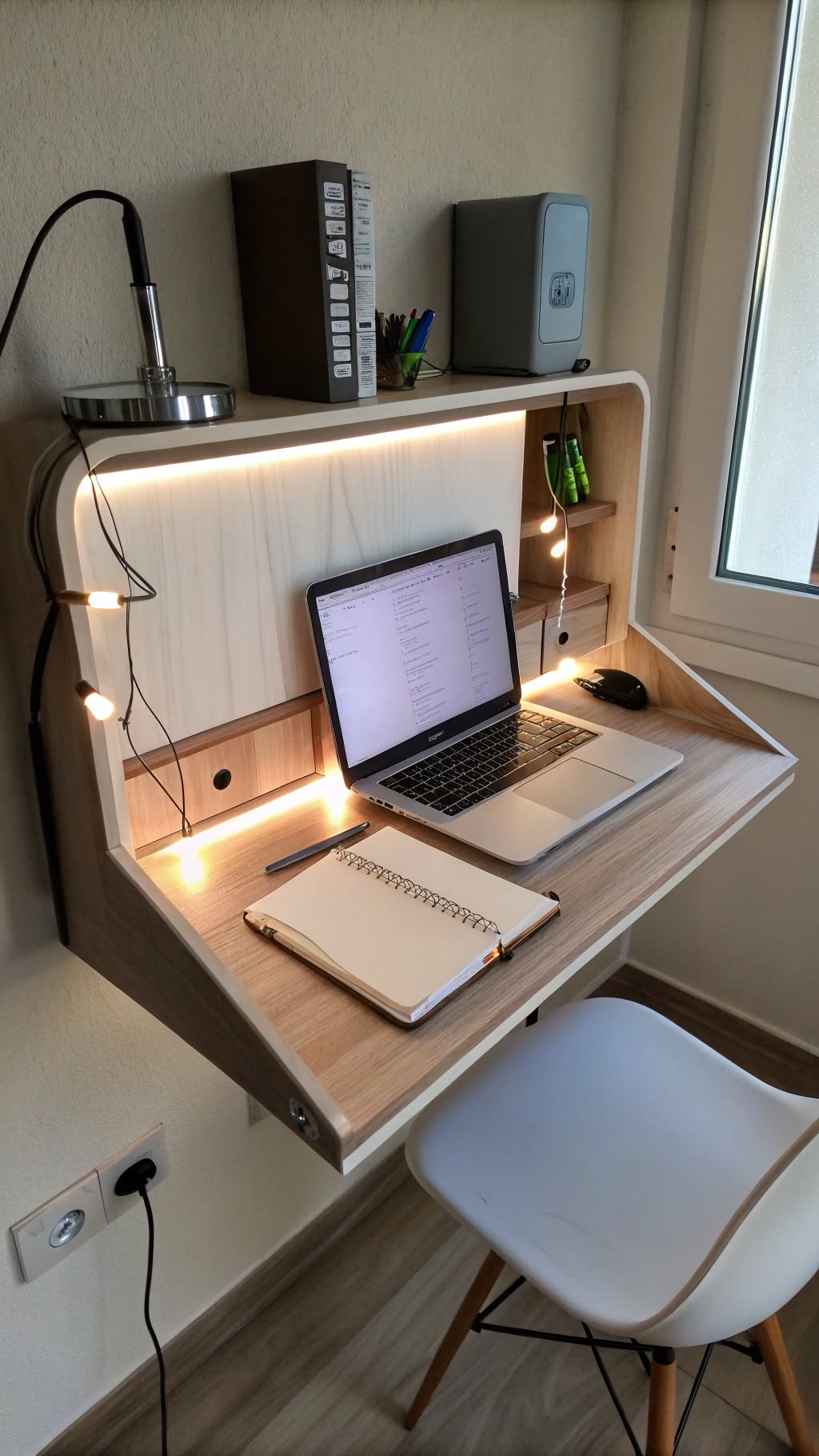 9. Floating Desk with Built-In Lighting