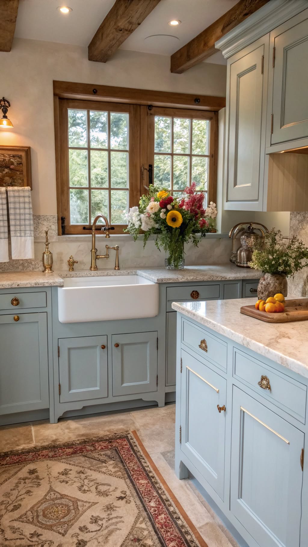 9. Pastel Blue Cabinets with Vintage-Inspired Decor