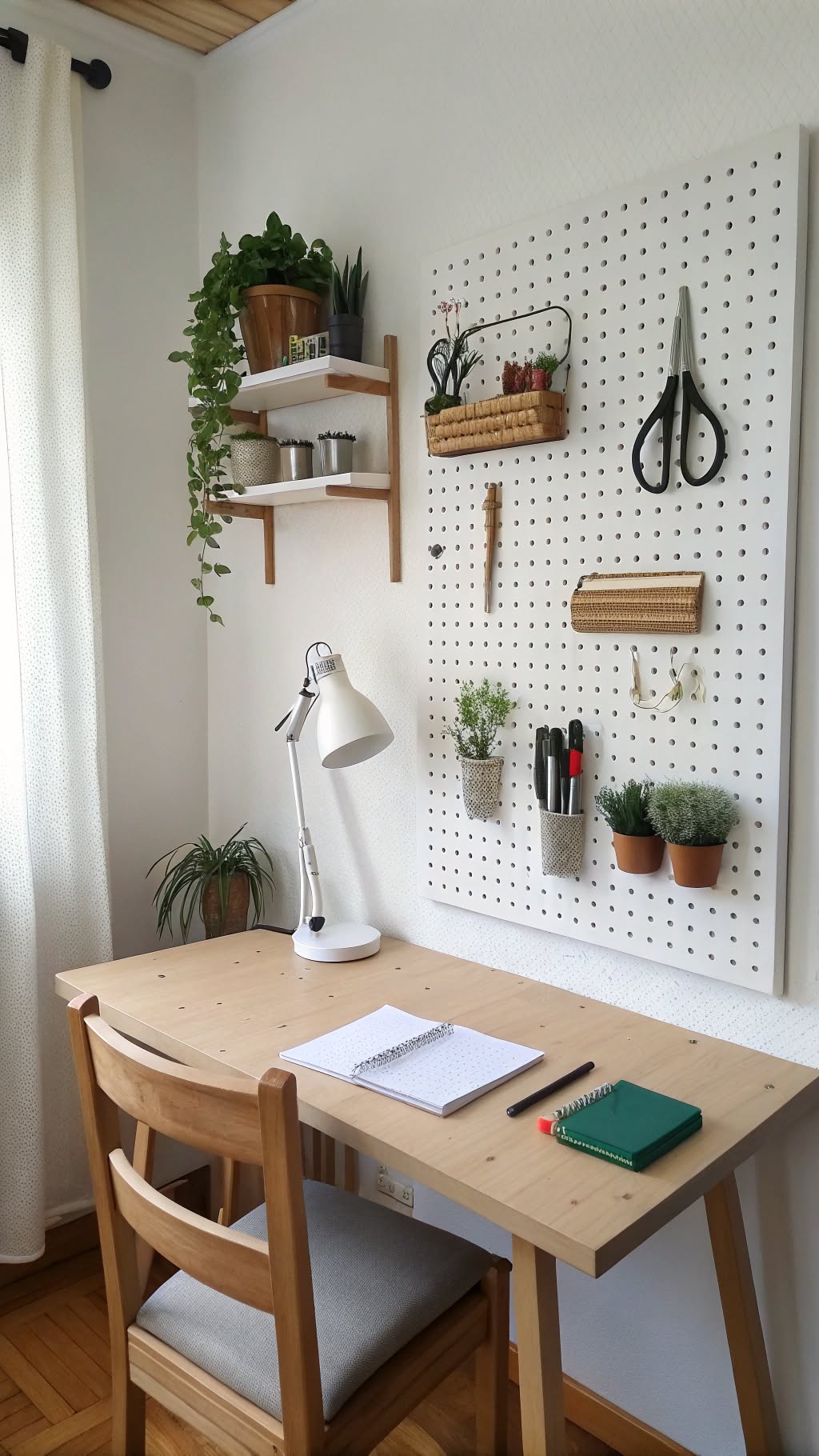 9. Pegboard Wall for Vertical Organization