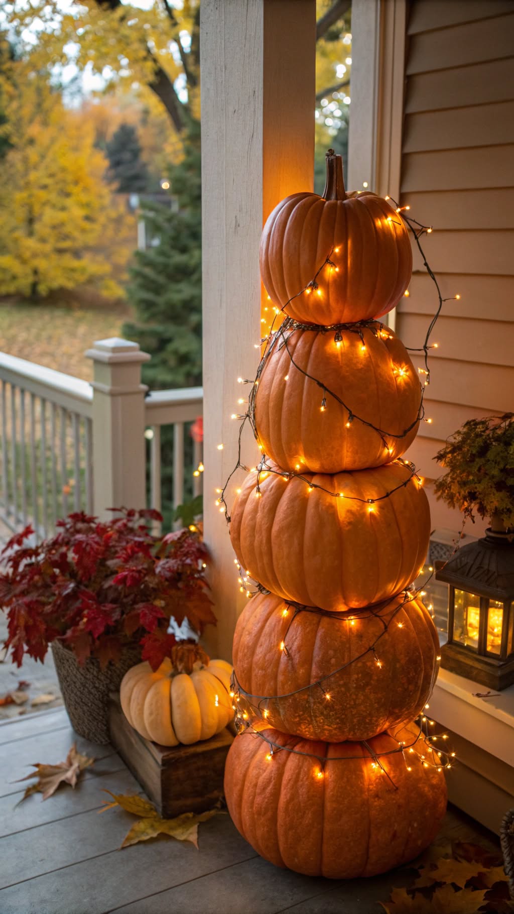 11. Pumpkin Topiary with Fairy Lights
