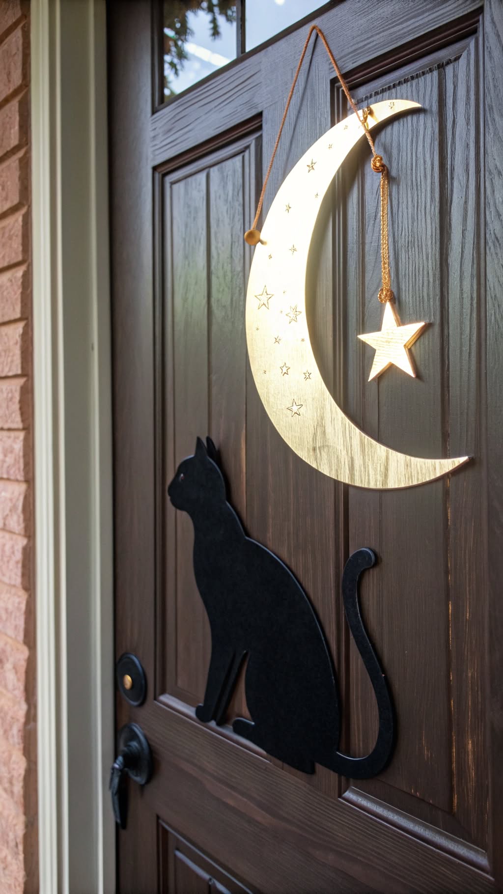 15. Black Cat Door Hanger with Moon