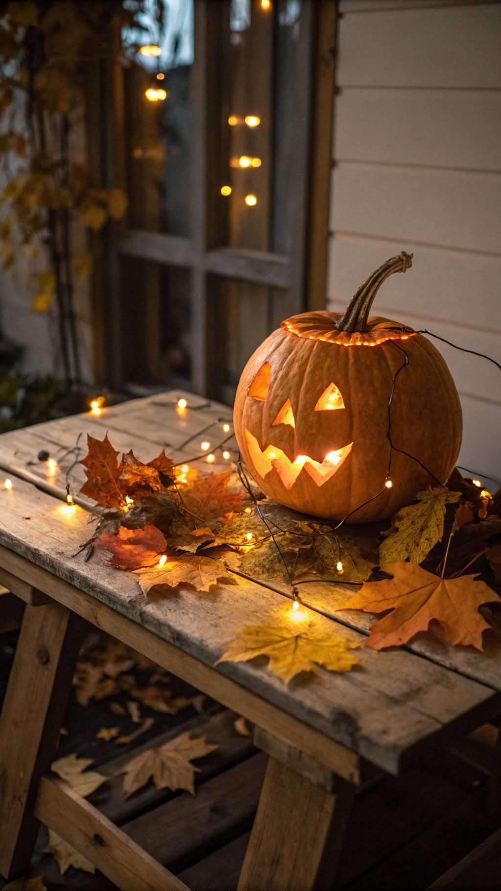 1. Pumpkin Centerpiece with Fairy Lights