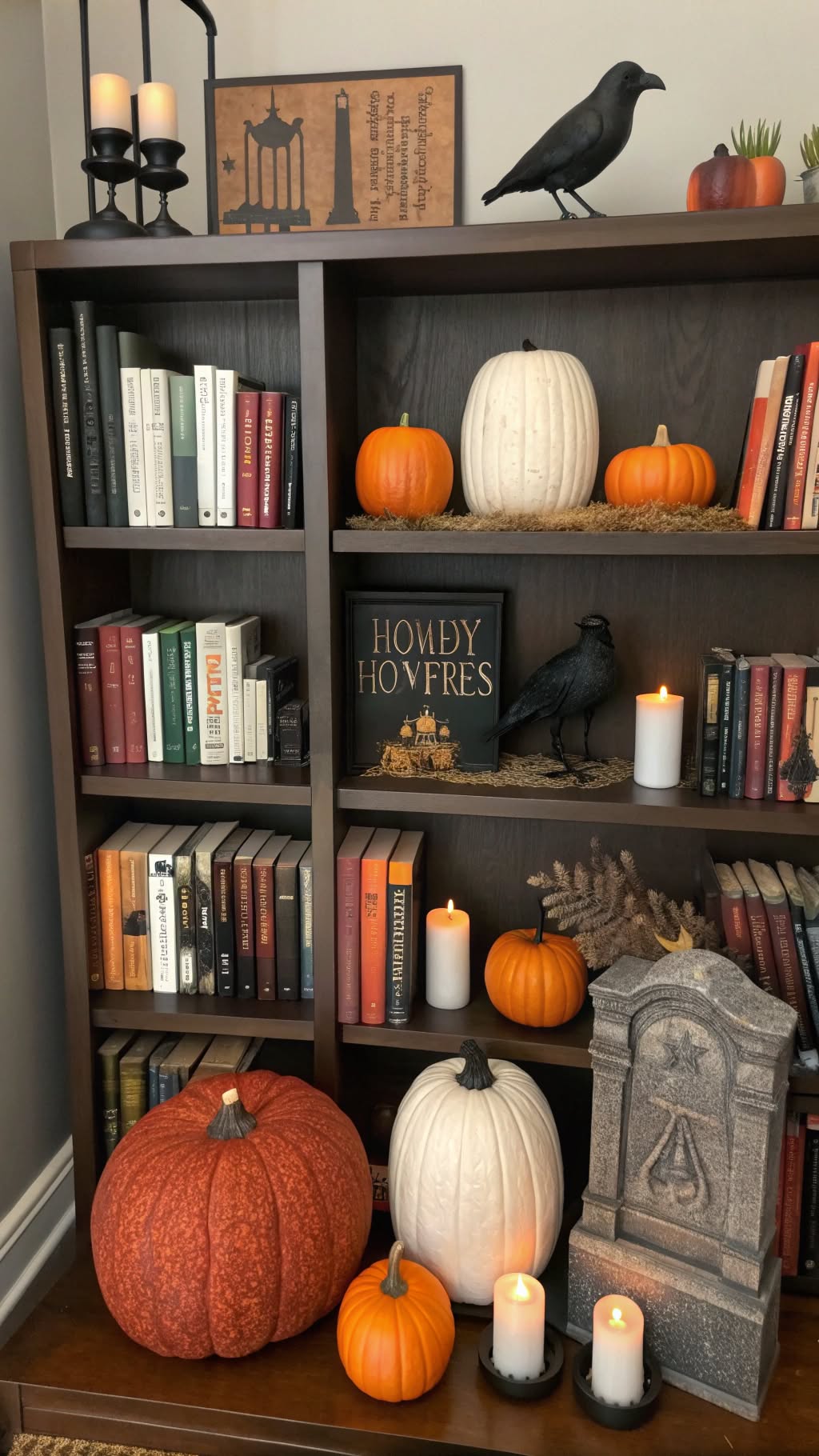 5. Pumpkin Patch Bookshelf Display