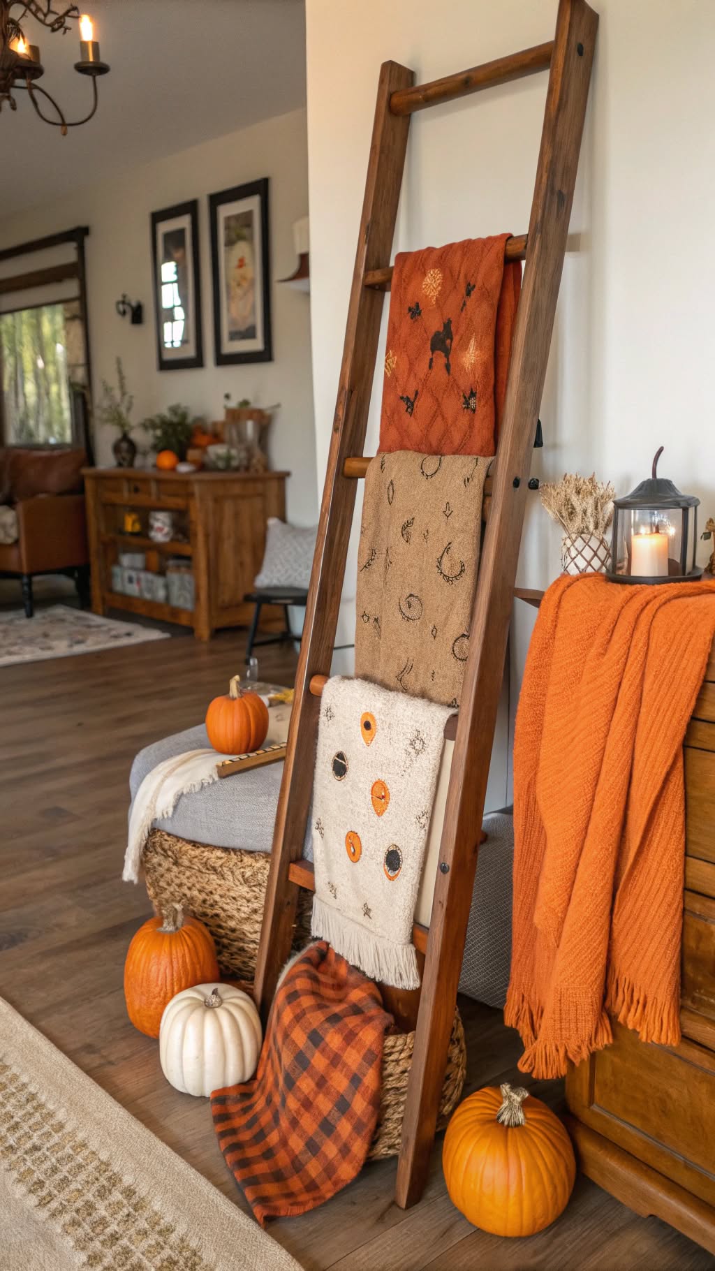 6. Cozy Fall Blanket Ladder