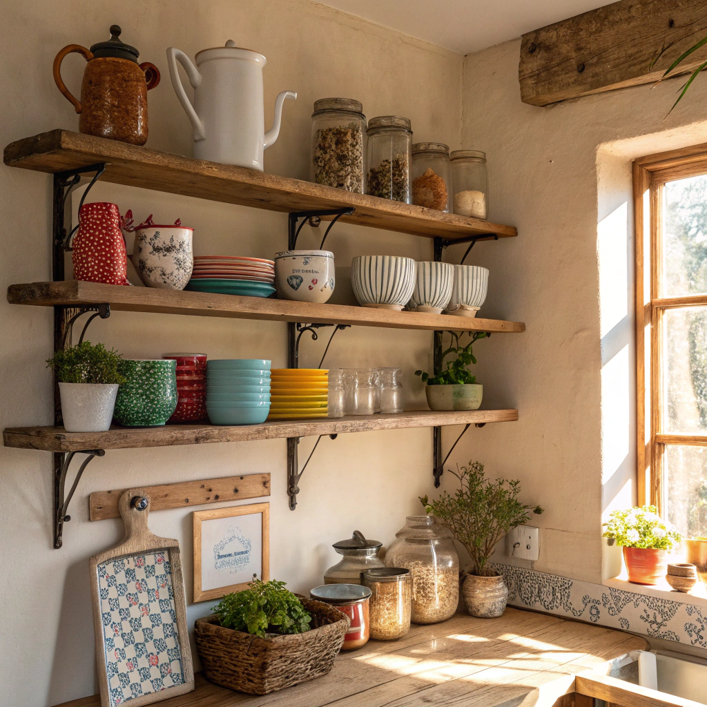 2. Embrace Open Shelving for a Rustic Flair