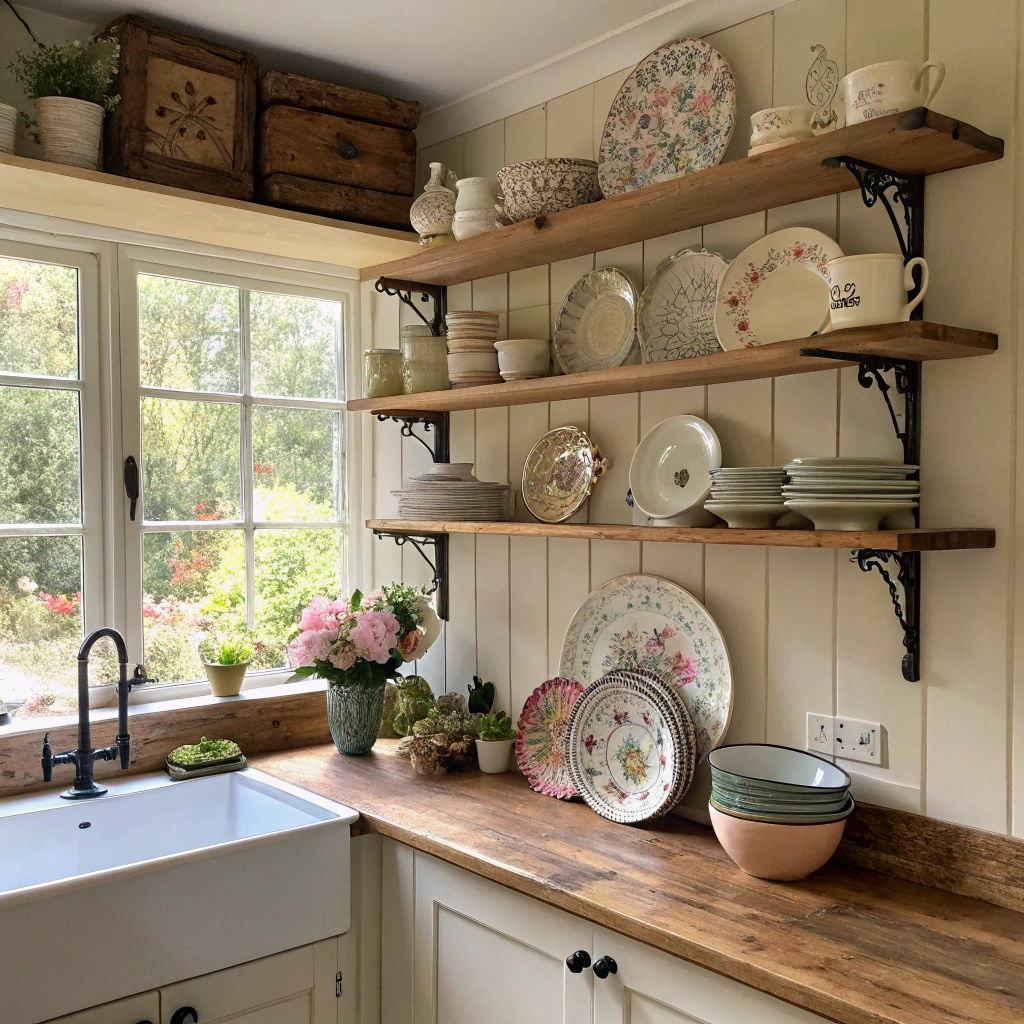 5. Vintage Dish Display for Small Farmhouse Charm