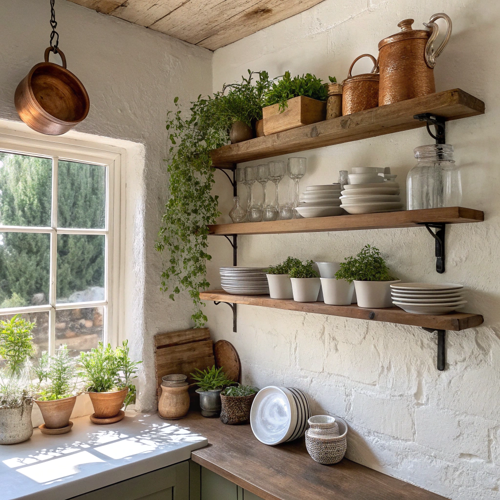 8. Embrace Rustic Open Shelves
