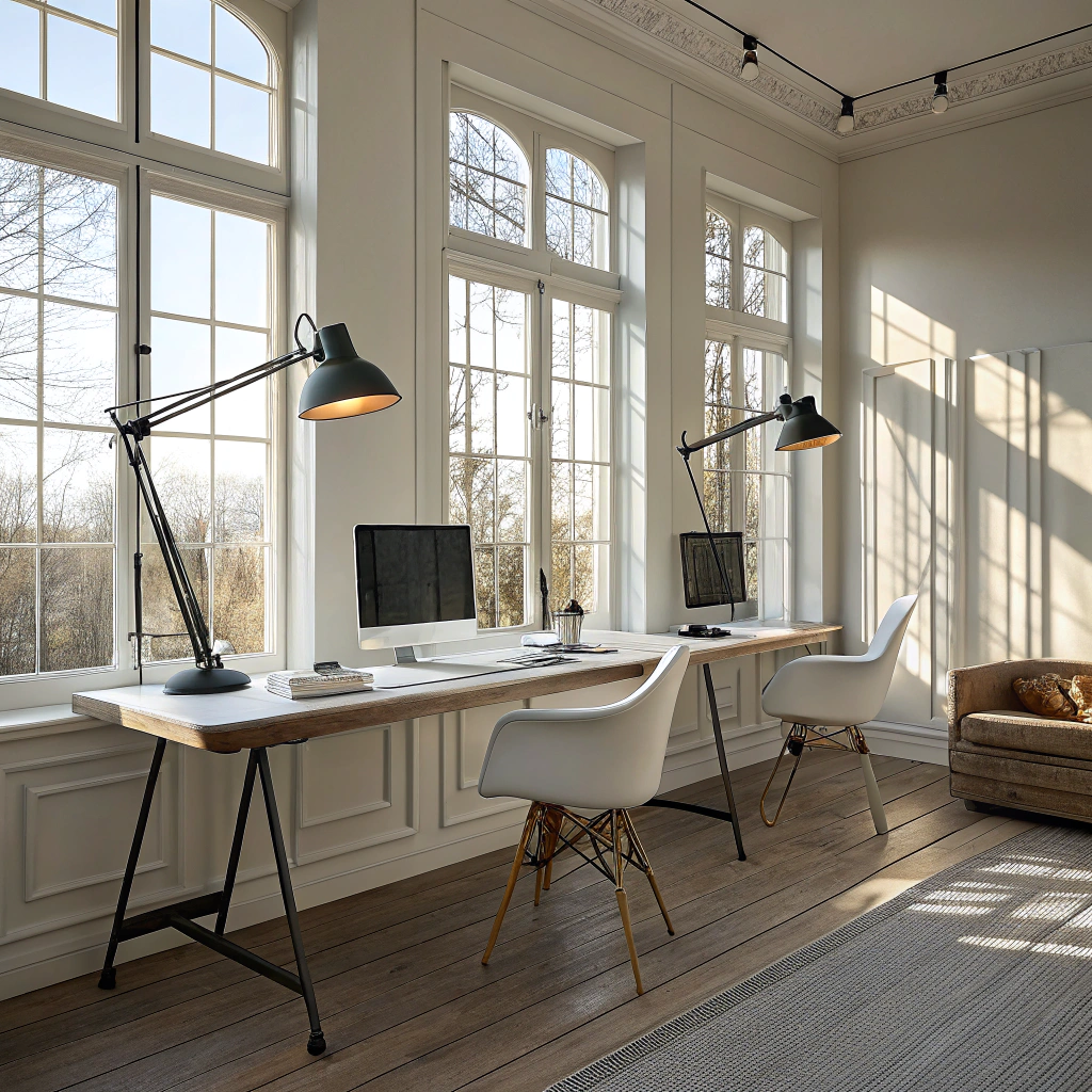 8. Double Desk Home Office Lighting Solutions