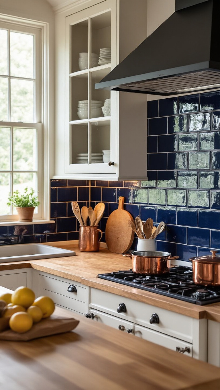 8. Contrasting Dual-Tone Backsplash for Visual Drama