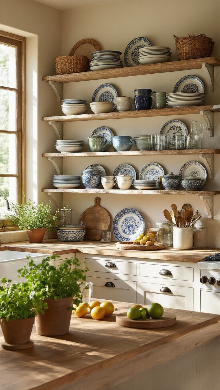 9. The Beauty of Open Shelving in Farmhouse Kitchen Cabinets