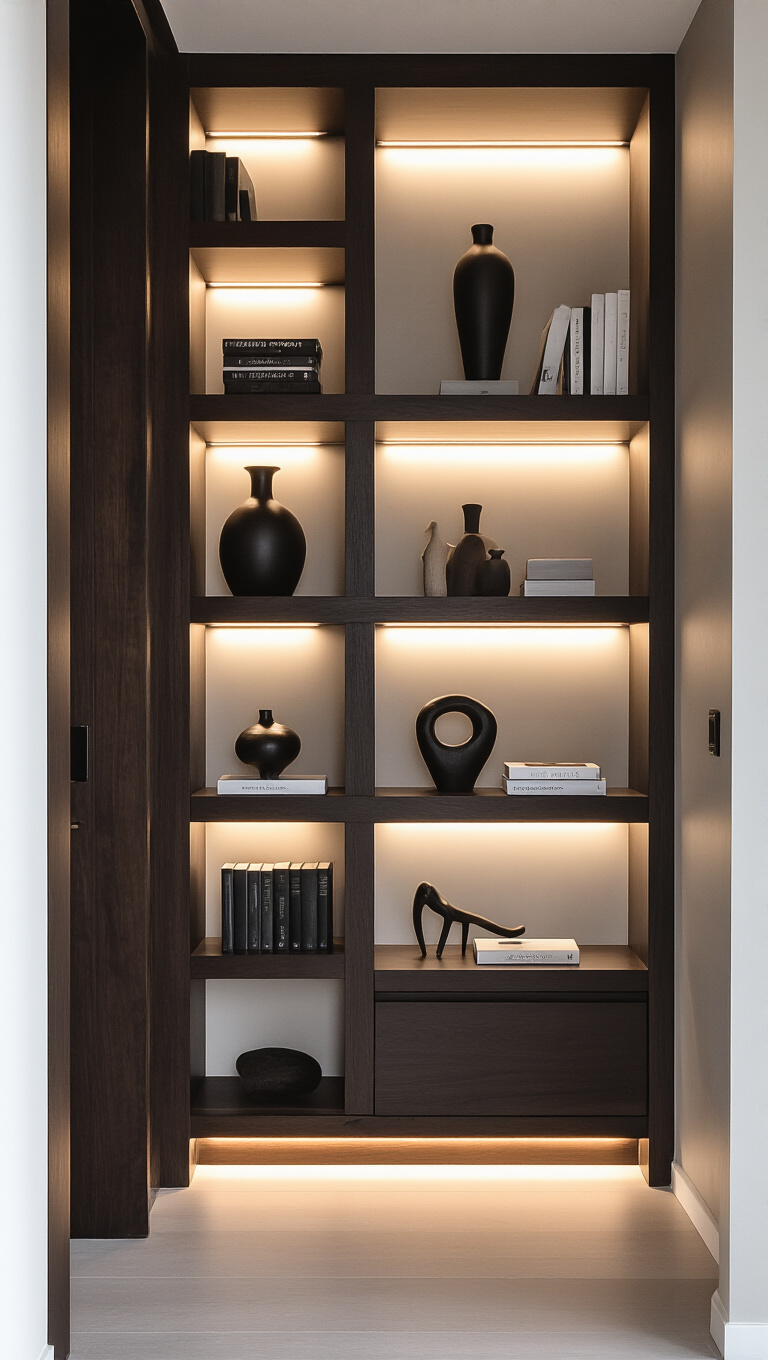 11. Introduce Sophistication with Dark Built-in Shelving