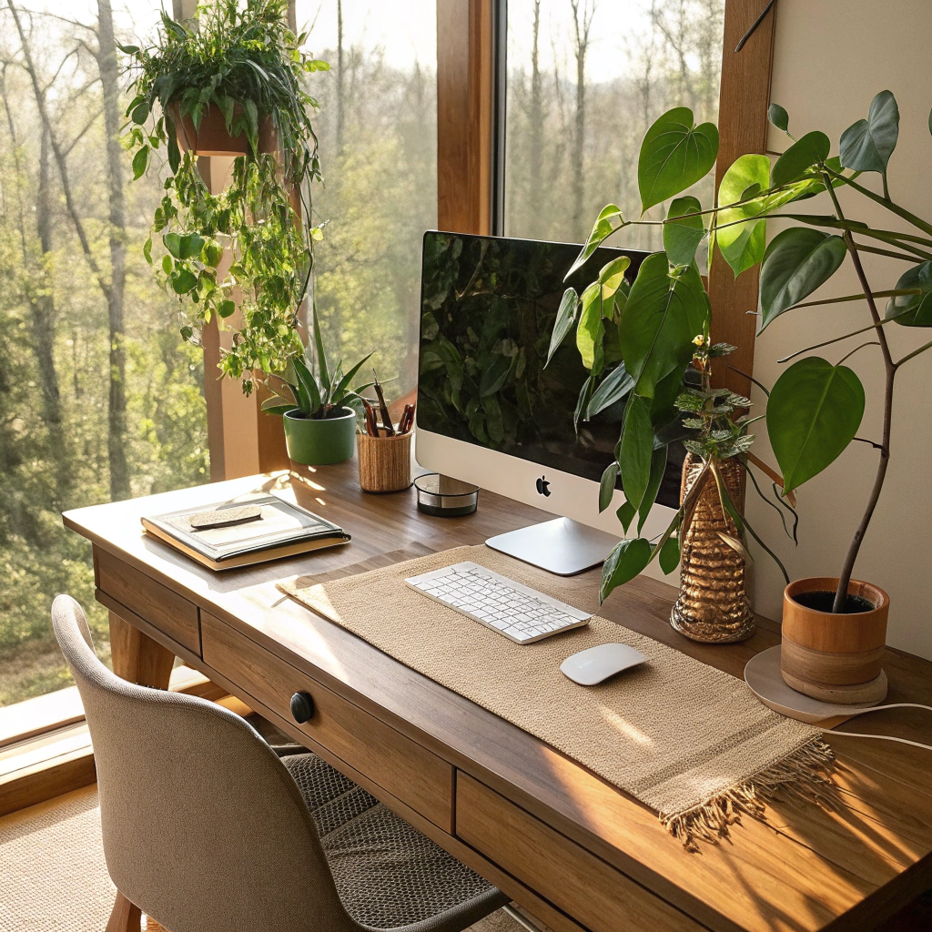 17. Calm Desk Setup with Nature Elements