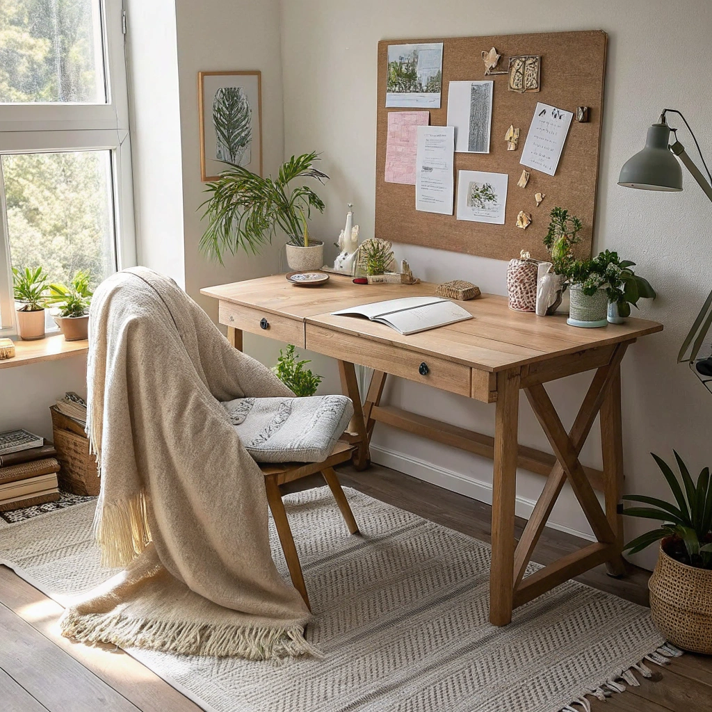 19. Create a Calm Desk Setup with Soft Textures