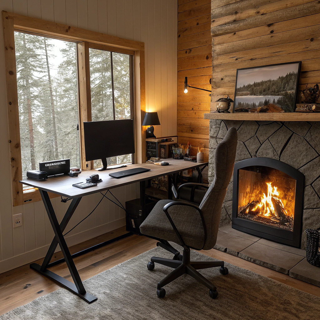 10. The Cozy Hearth: Mens Office With Fireplace