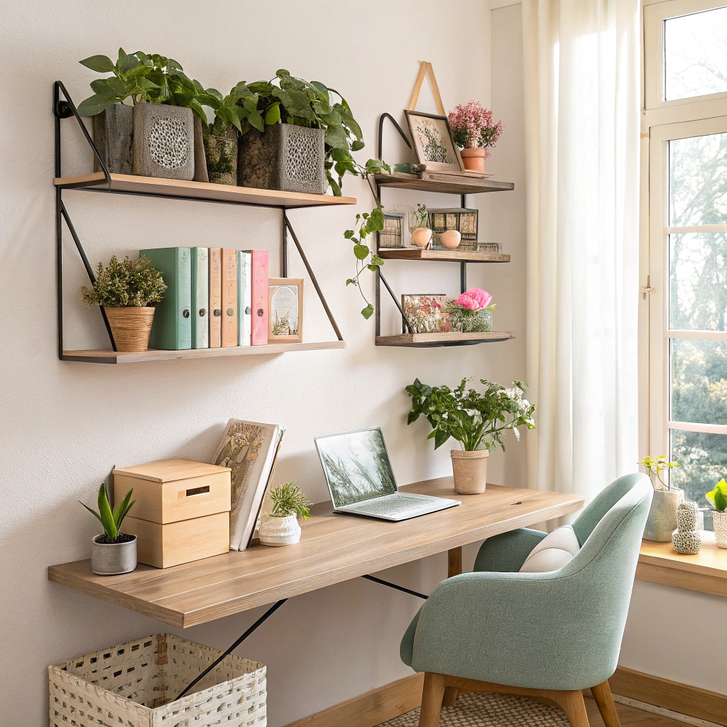 13. Utilize Vertical Space with Floating Shelves