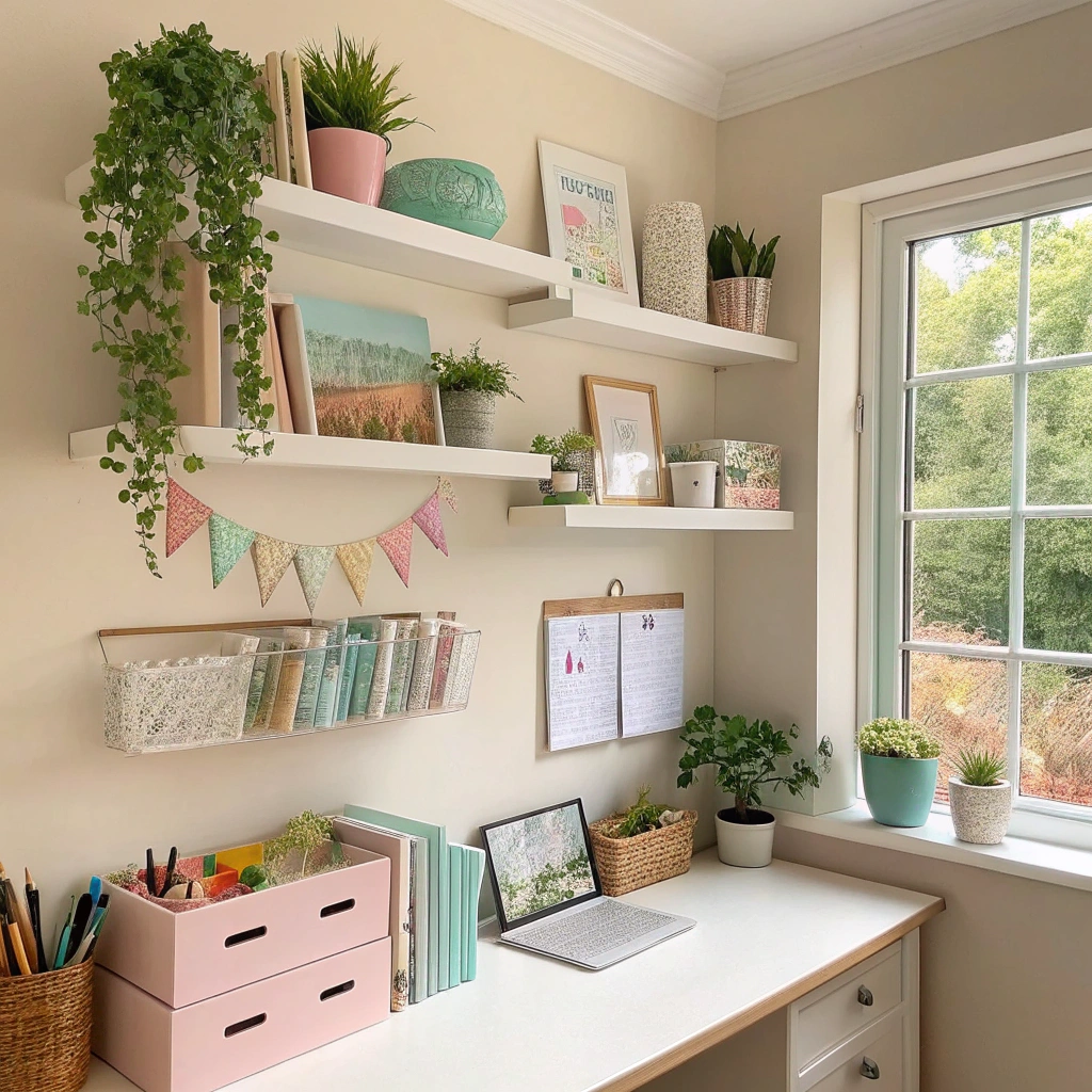 14. Floating Shelves for Maximum Wall Space Utilization