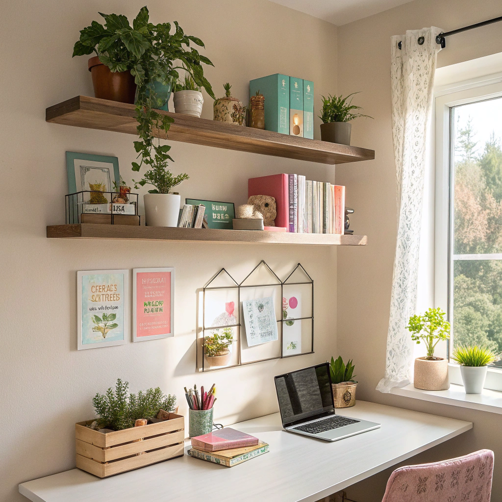 4. Floating Shelves: Elevate Your Home Office Storage