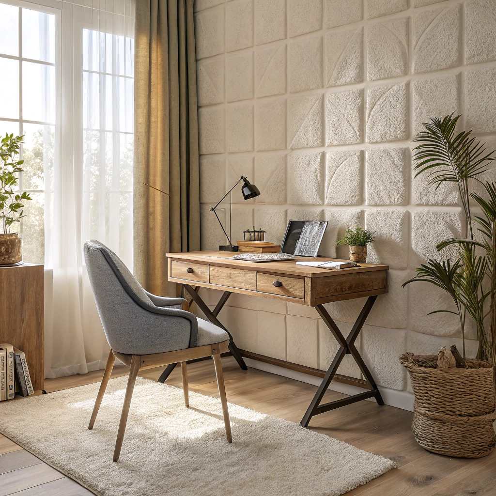 13. Layered Textures for a Cozy Minimalist Home Office