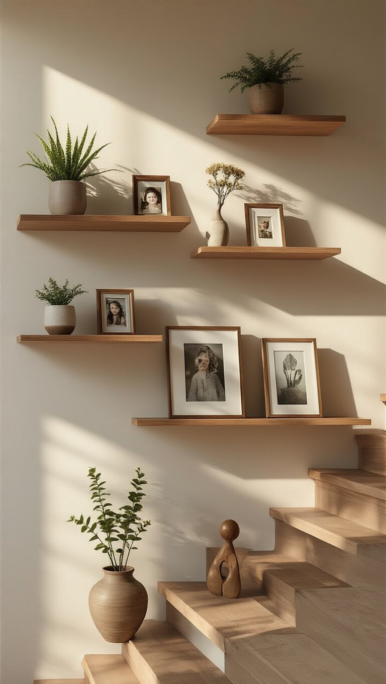 20. Elevate with Staircase Gallery Shelves