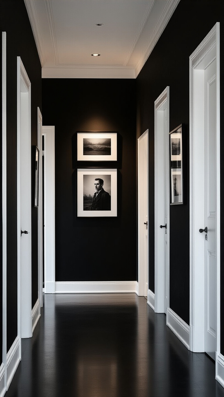 1. Creating Contrast with White Doors in a Black Hallway