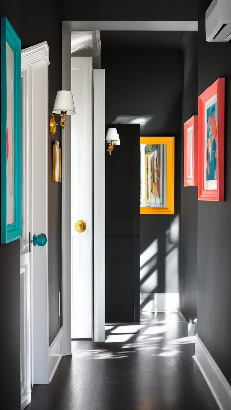 19. Experiment with Colorful Accents in a Black Hallway