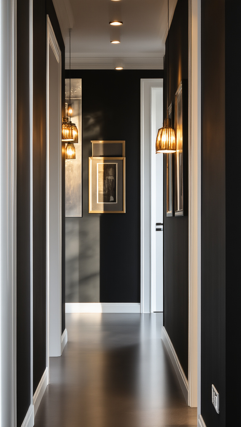 2. Enhancing Depth with Strategic Lighting in a Black Hallway
