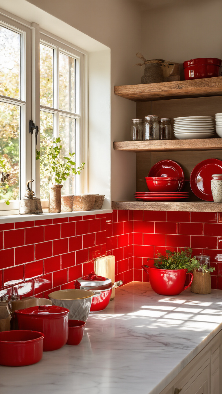 4. Bold Red Backsplash for a Striking Focal Point
