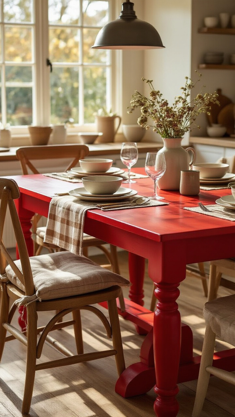5. Statement Red Farmhouse Dining Table