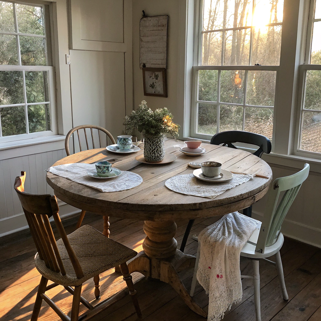 1. Rustic Round Table for a Cozy Kitchen Nook