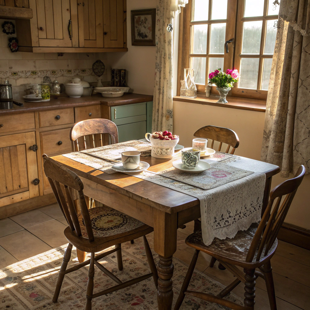 12. Embrace Vintage Vibes with a Charming Small Farmhouse Kitchen Table