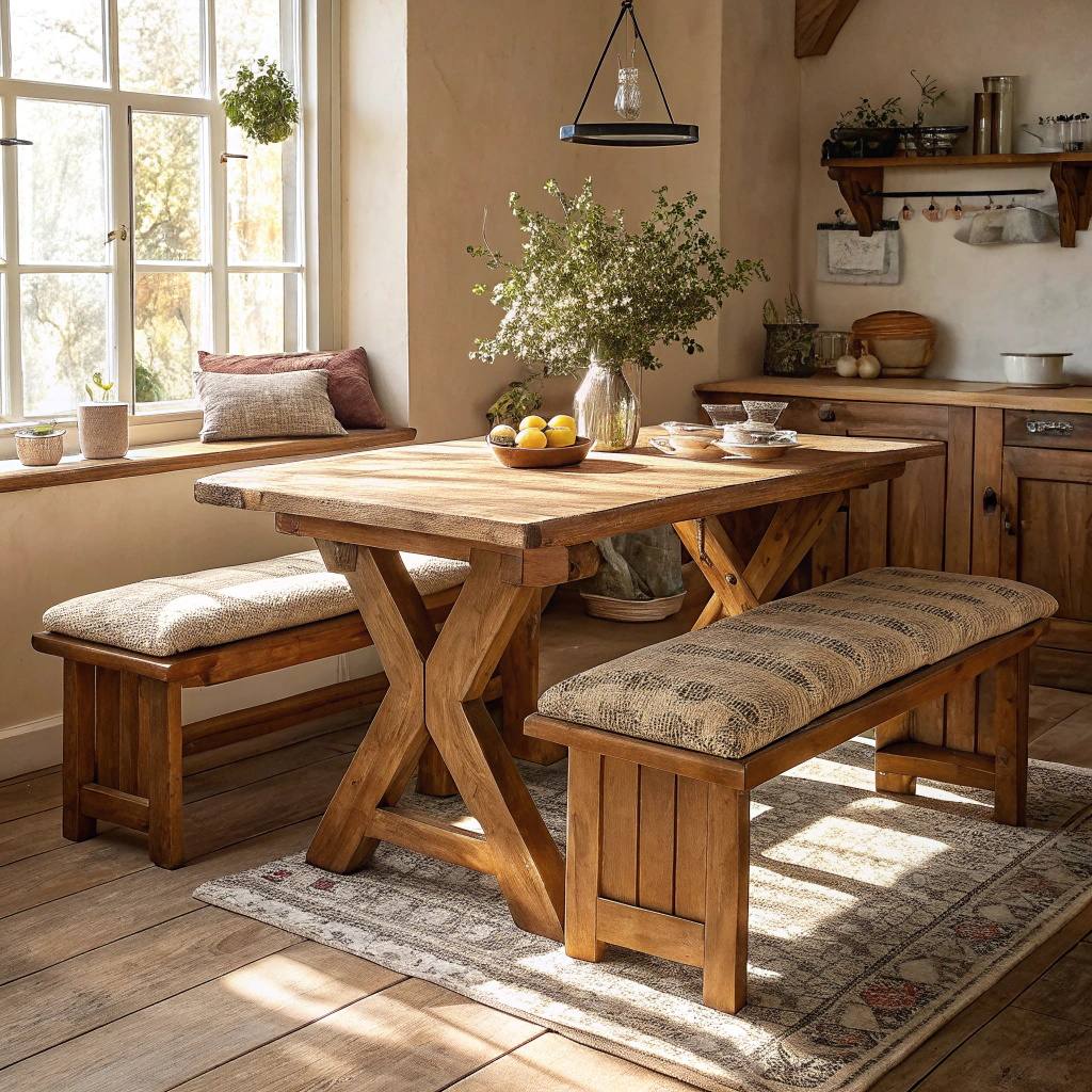 2. Embrace the Charm of a Rustic Bench-Style Table