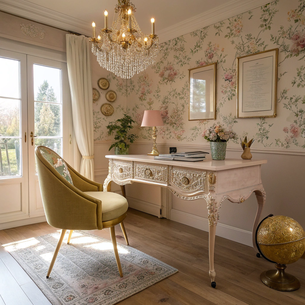 7. Vintage Glam Office Setup