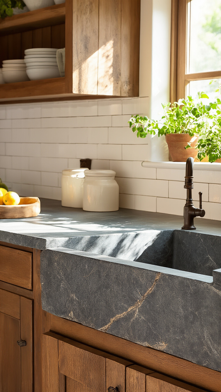 3. Rustic Stone Sinks: Embrace Earthy Elegance