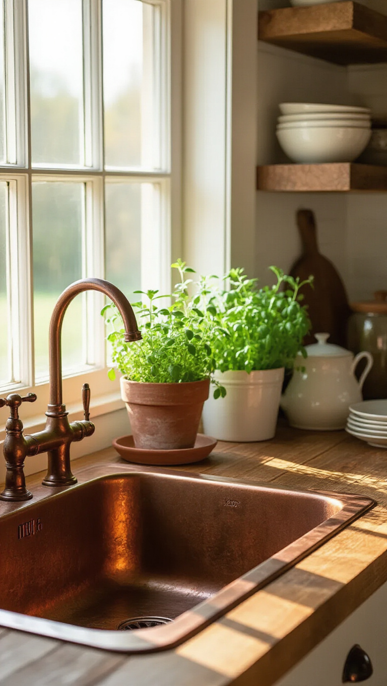 4. Copper Sinks: Warmth and Patina