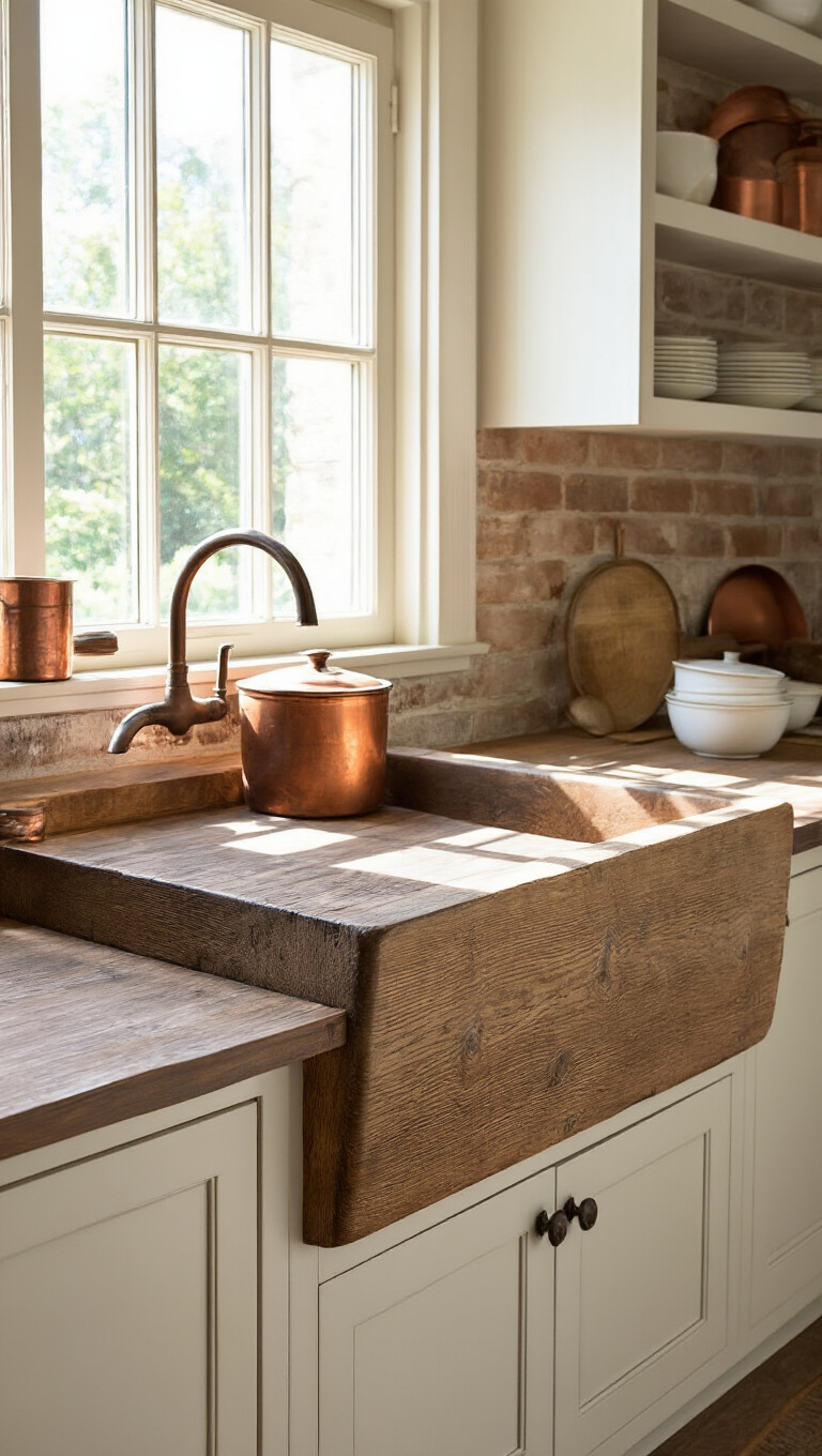 8. Distressed Wood Sinks: Rustic Meets Refined
