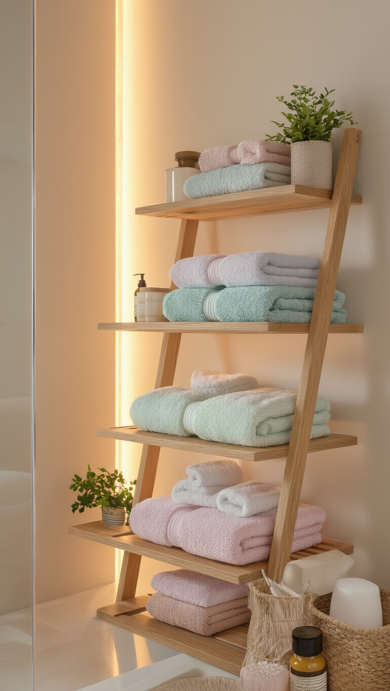 3. Ladder Shelves for Stylish Vertical Storage